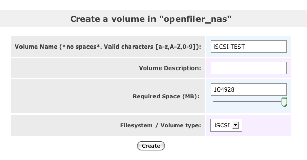 Openfiler Create a volume