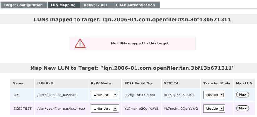 Openfiler LUN mapping